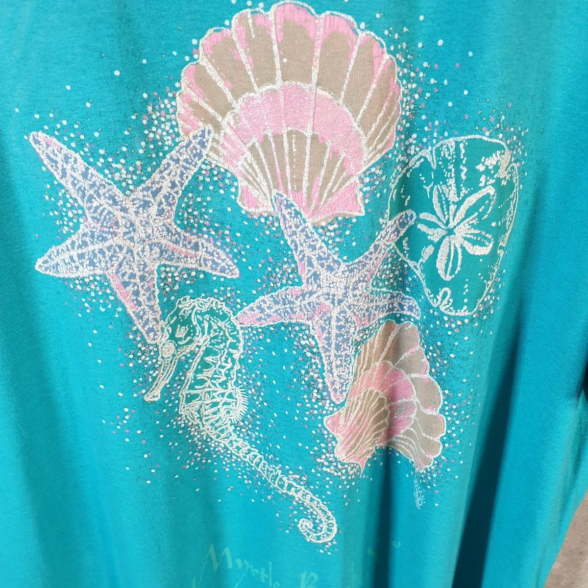 Vintage Hanes Myrtle Beach Seashell StarFish USA Single Stitch T Shirt Men’s XL Blue C8948