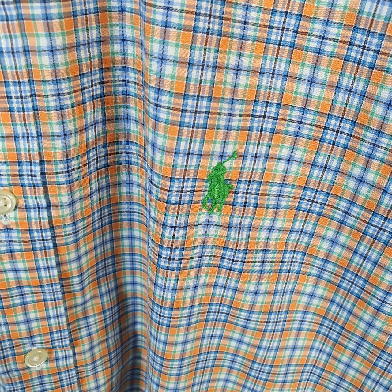 Vintage Ralph Lauren Button Down Shirt Mens Large Blue Checkered Stretch Fit Cotton Pony