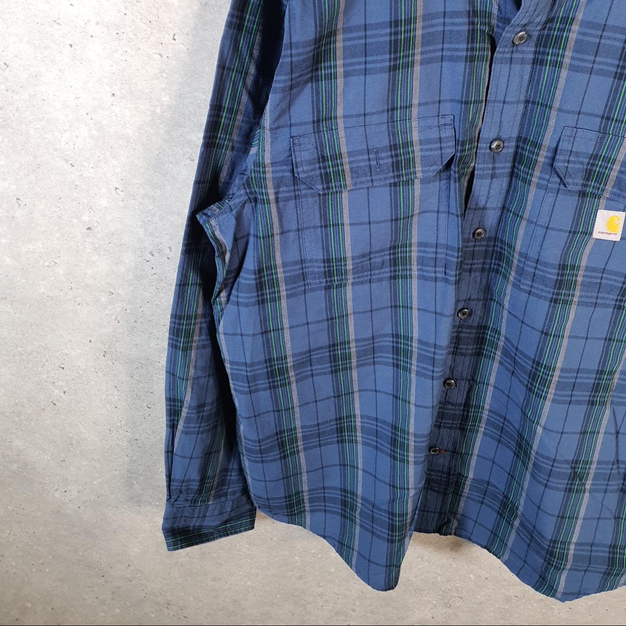 Vintage Carhartt Shirt Button Down Mens Large Blue Checkered Long Sleeve Loose Fit