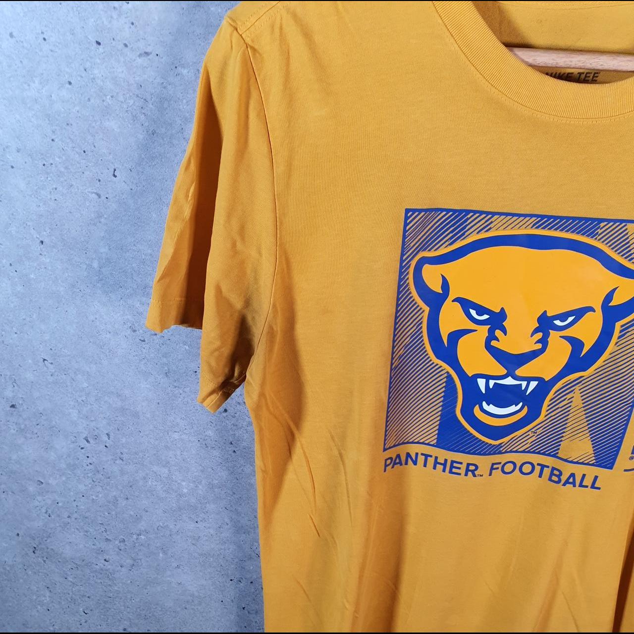 Vintage Nike Dri Fit Panther Pitt Football T Shirt Men’s Small Yellow Spellout Swoosh Athletic