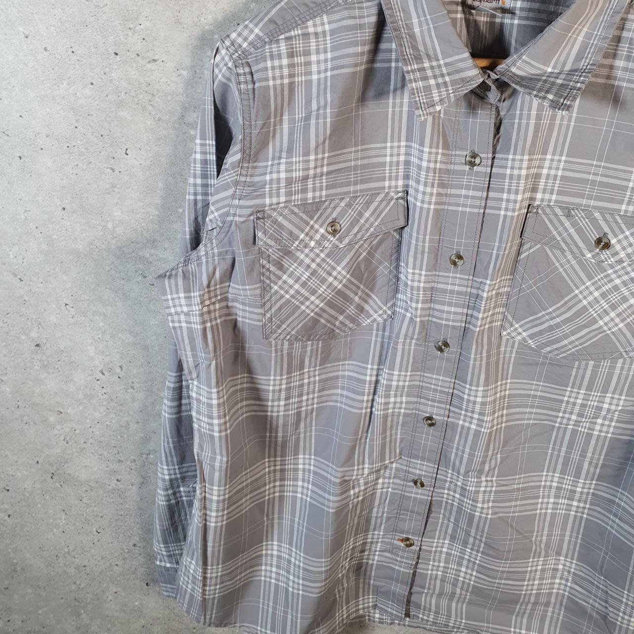 Vintage Carhartt Shirt Button Down Womens XL Grey Checkered Utility Relaxed Fit