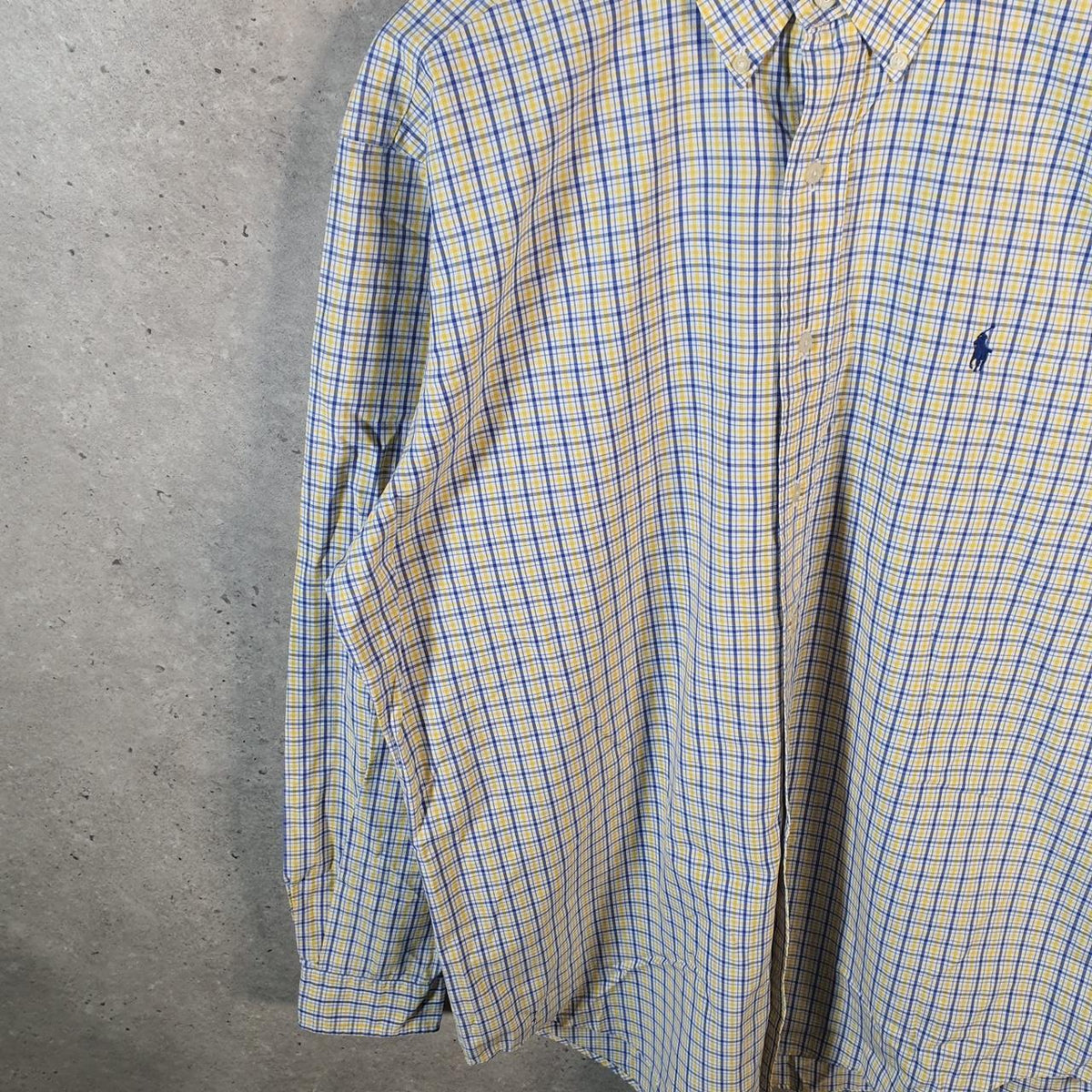 Vintage Ralph Lauren Button Down Shirt Men’s XL Yellow Classic Fit Checkered Cotton Pony