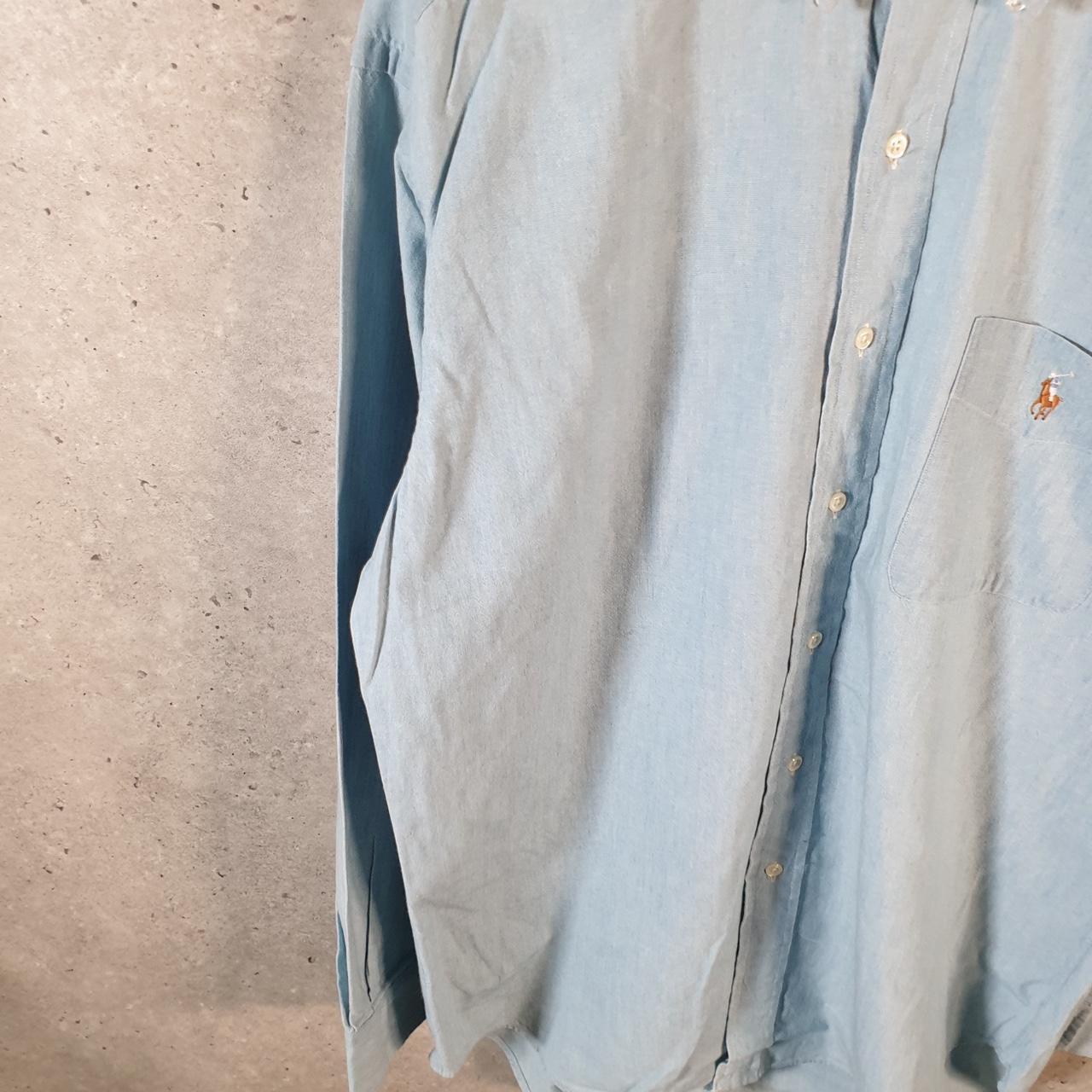 Vintage Ralph Lauren Button Down Shirt Men’s Small Blue Big Shirt Short Sleeve Pony