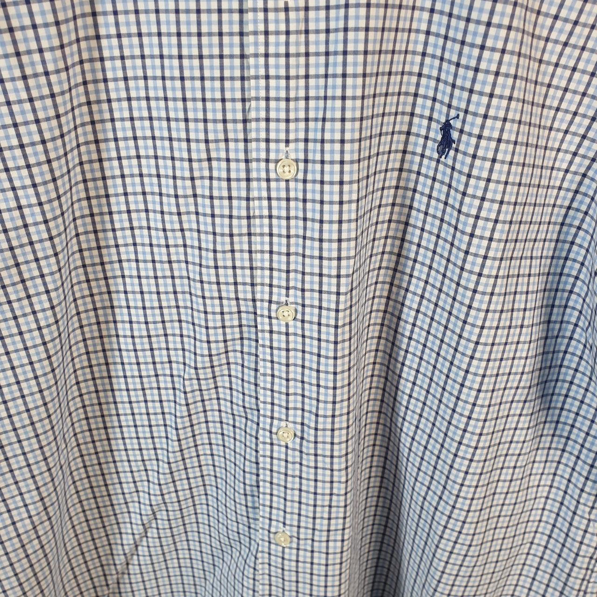 Vintage Ralph Lauren Button Down Shirt Men’s XL Blue Checkered Classic Fit Cotton Pony Big Fish Vintage
