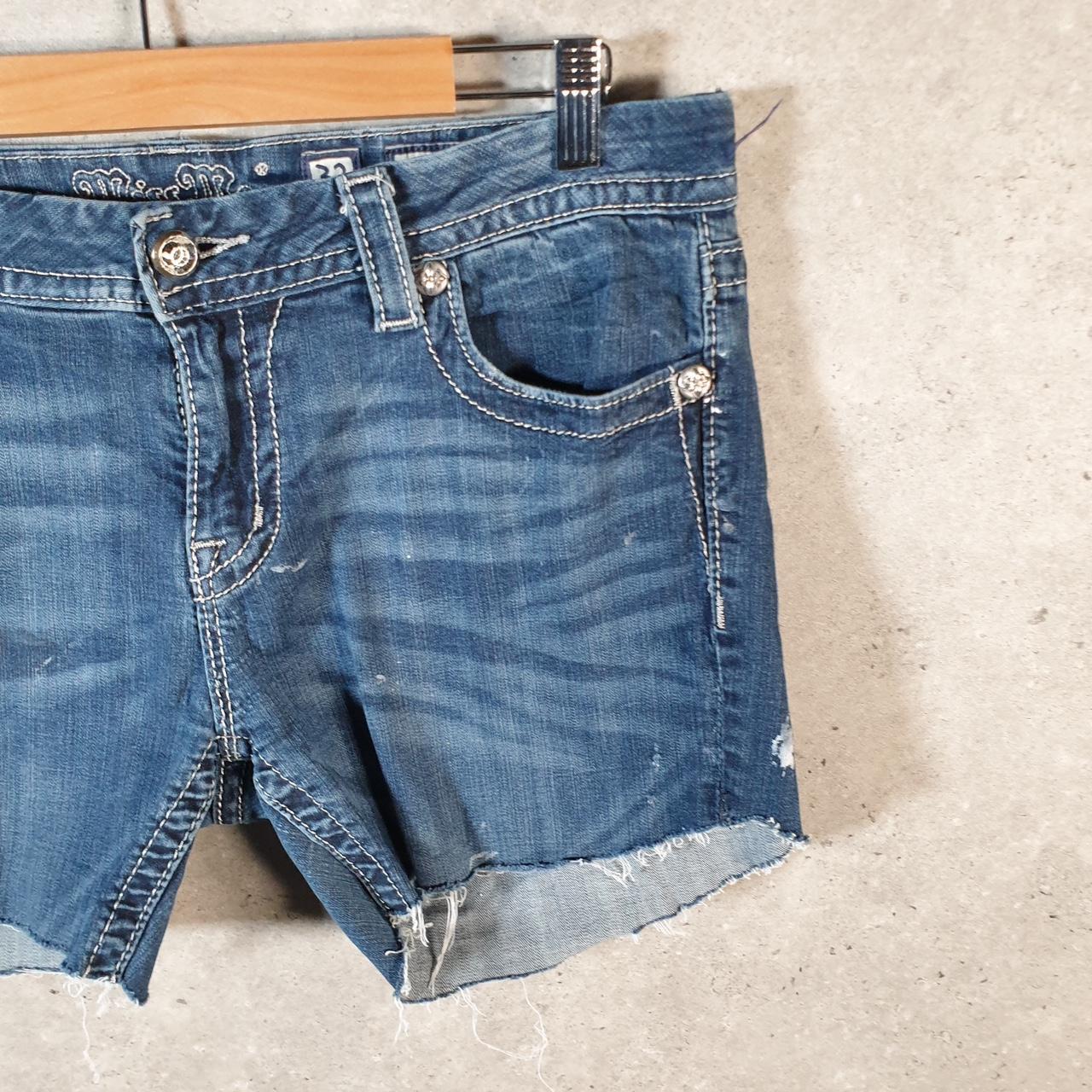 Vintage Miss Me Baggy Y2K Hip Hop Jeans Shorts Jorts Womens W32 Blue Denim Low Rise