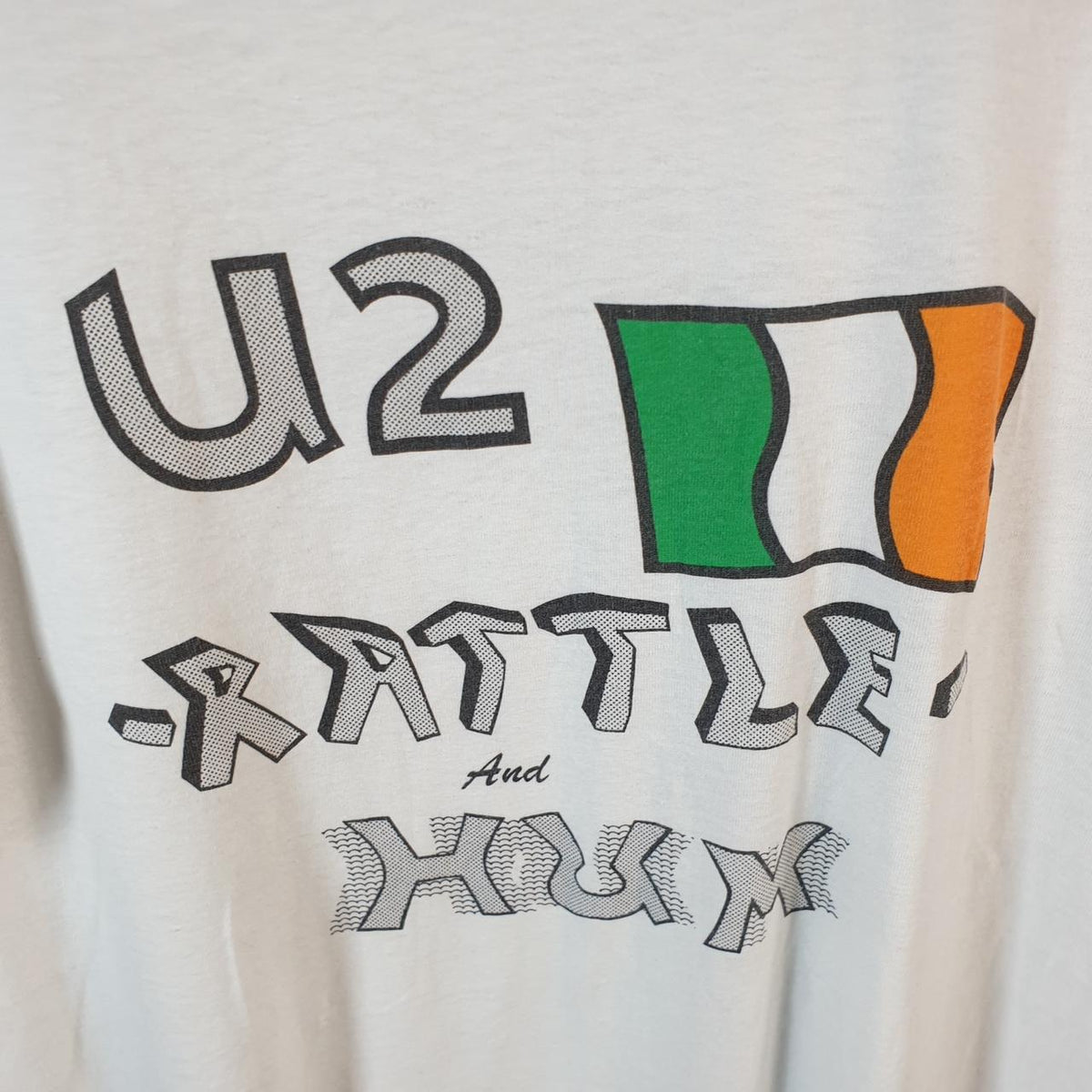 Vintage Screen Stars Best U2 Irish Rattle Hum USA Single Stitch T Shirt Men’s Large White Big Fish Vintage