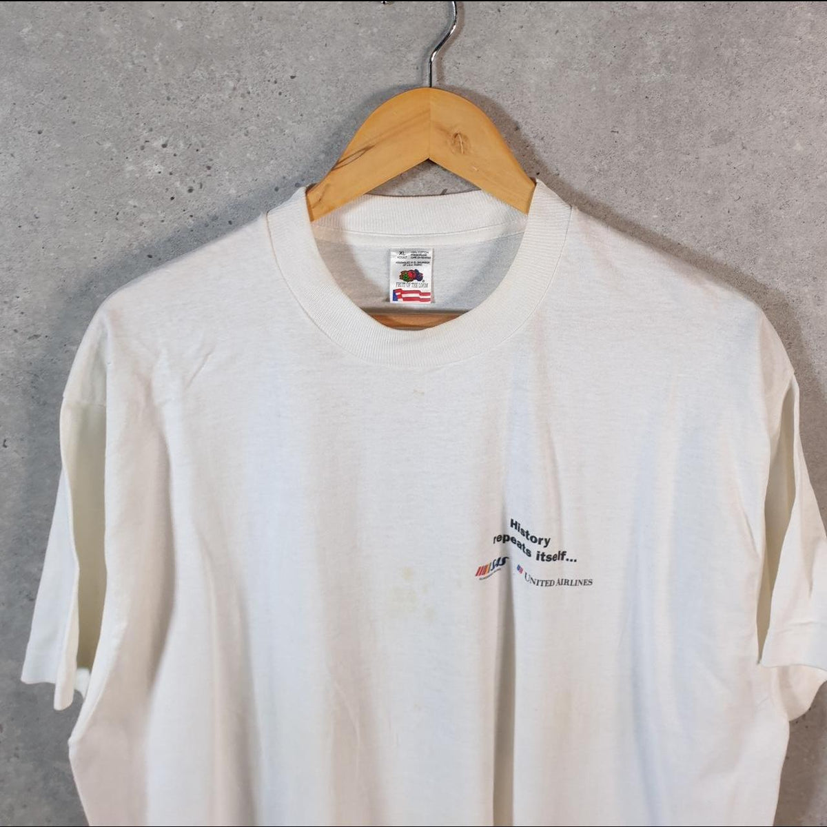 Vintage Fruit of the Loom Scandinavia Airlines 1996 Single Stitch T Shirt Men’s XL White C8009