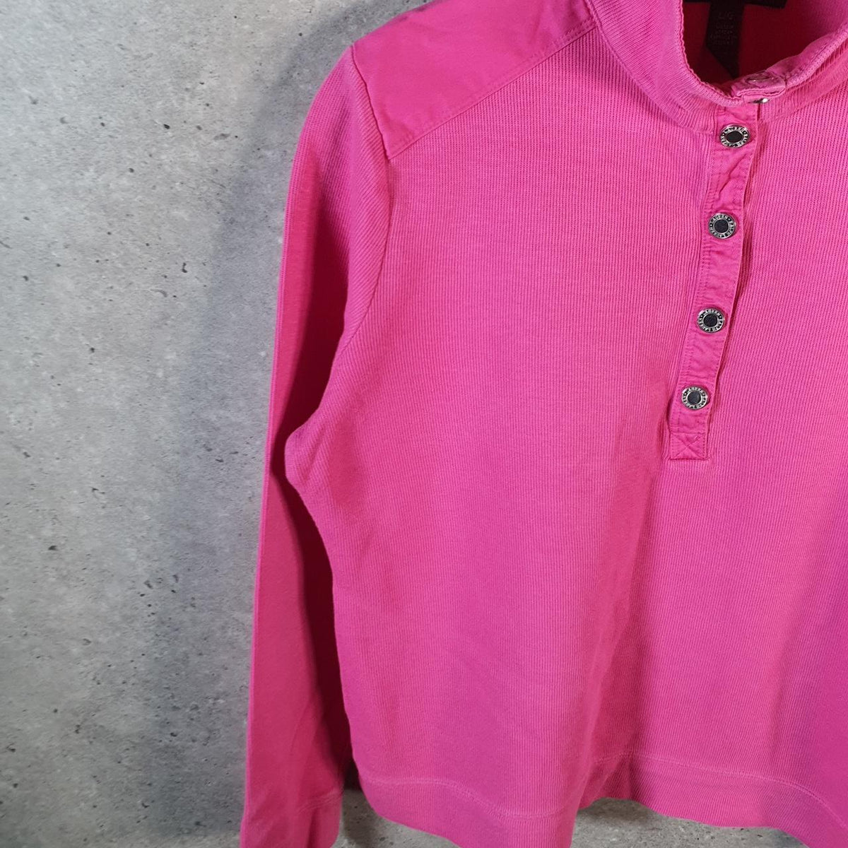 Vintage Ralph Lauren Polo Knit Sweater Womens Large Pink 4 Button Cotton Pullover