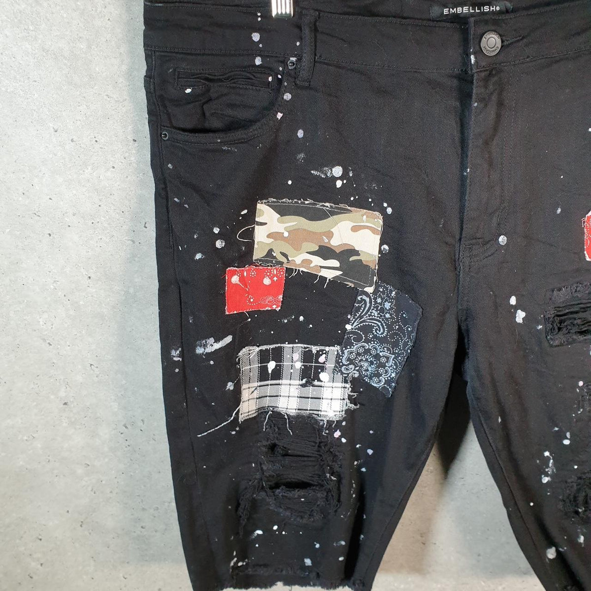 Vintage Embellish Y2K Hip Hop Jorts Shorts Mens W44 Black Denim USA