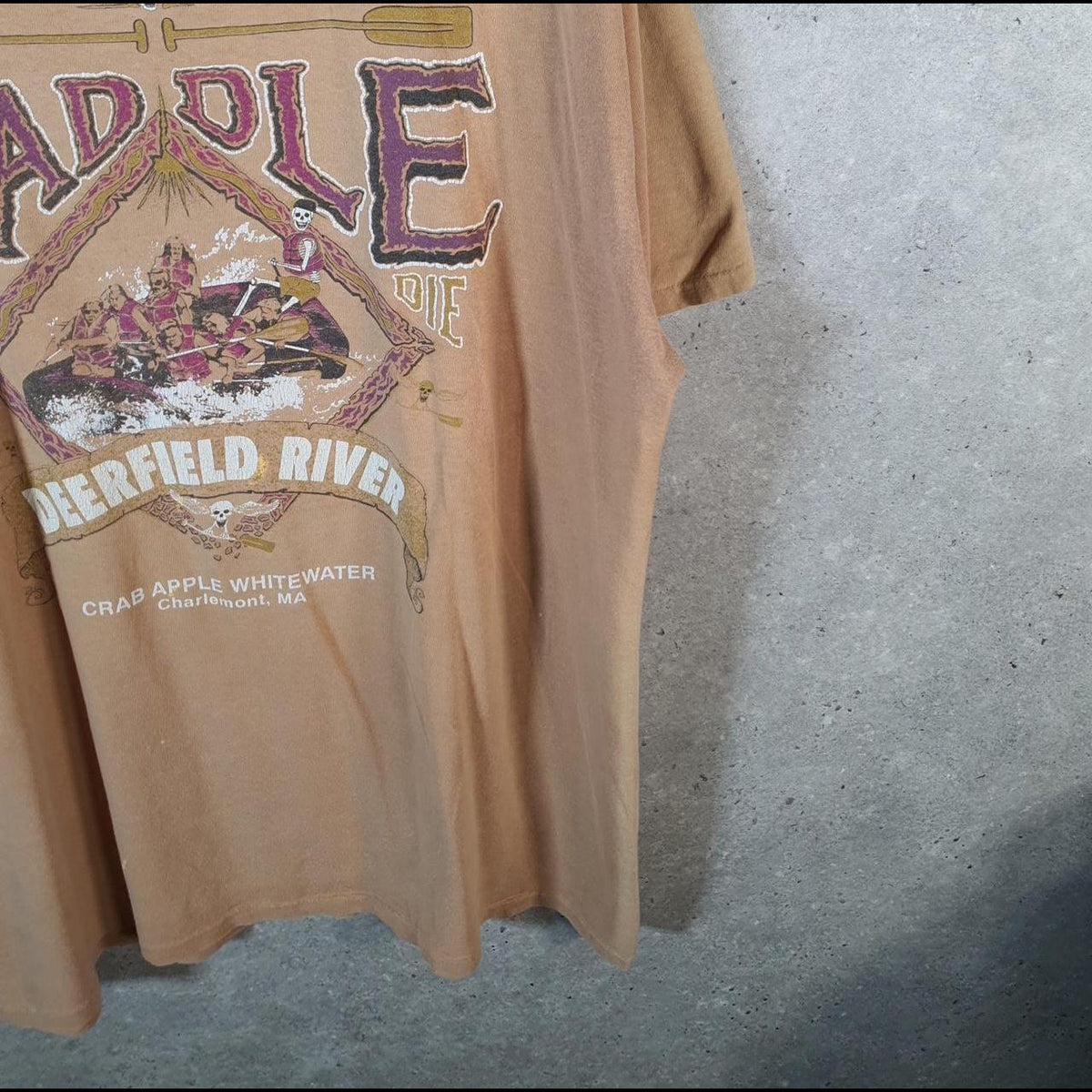 Vintage Paddle Deerfield River Charlemont MA 90s USA Single Stitch T Shirt Men’s XL brown