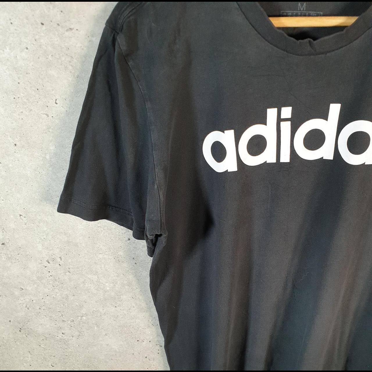 Vintage Adidas Spellout T Shirt Men’s Medium Black Three Stripes Logo Athletic