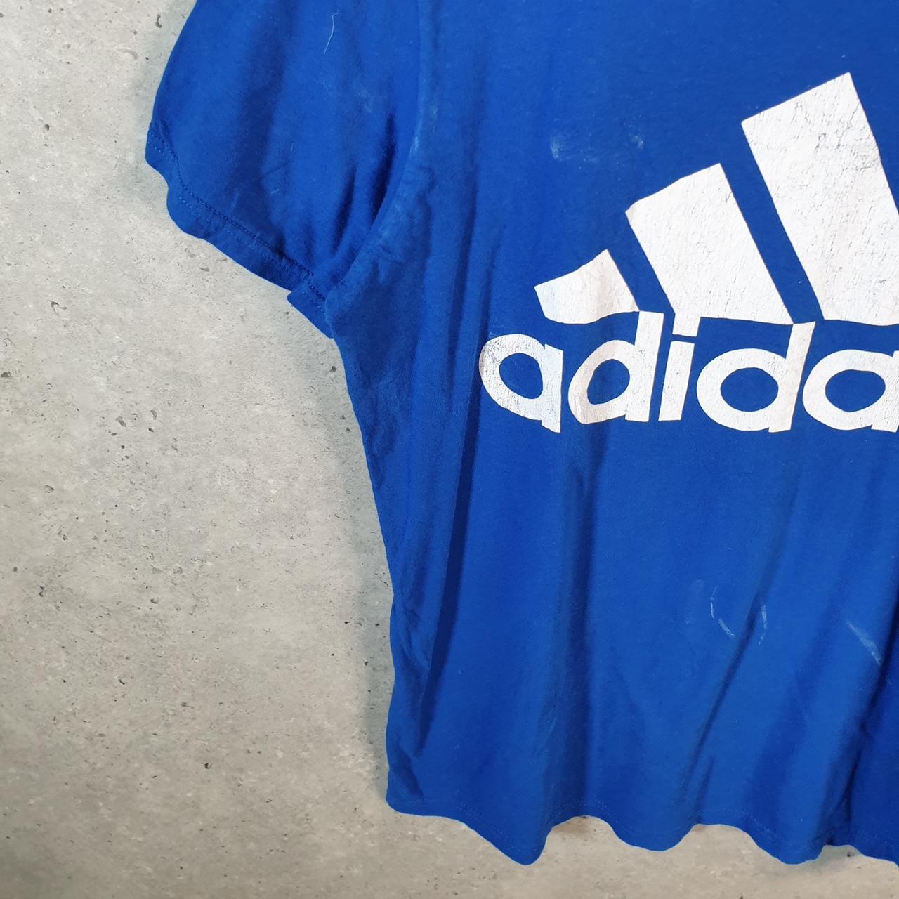 Vintage Adidas Amplifier Spellout T Shirt Men’s Medium Blue Three Stripes Logo Athletic