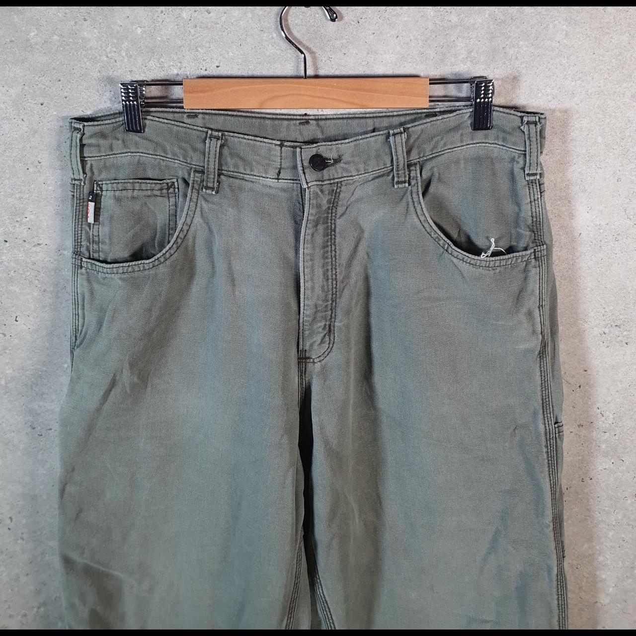 Vintage Carhartt Carpenter FR Trousers Mens W36 L32 Khaki Green Relaxed Fit Workwear USA
