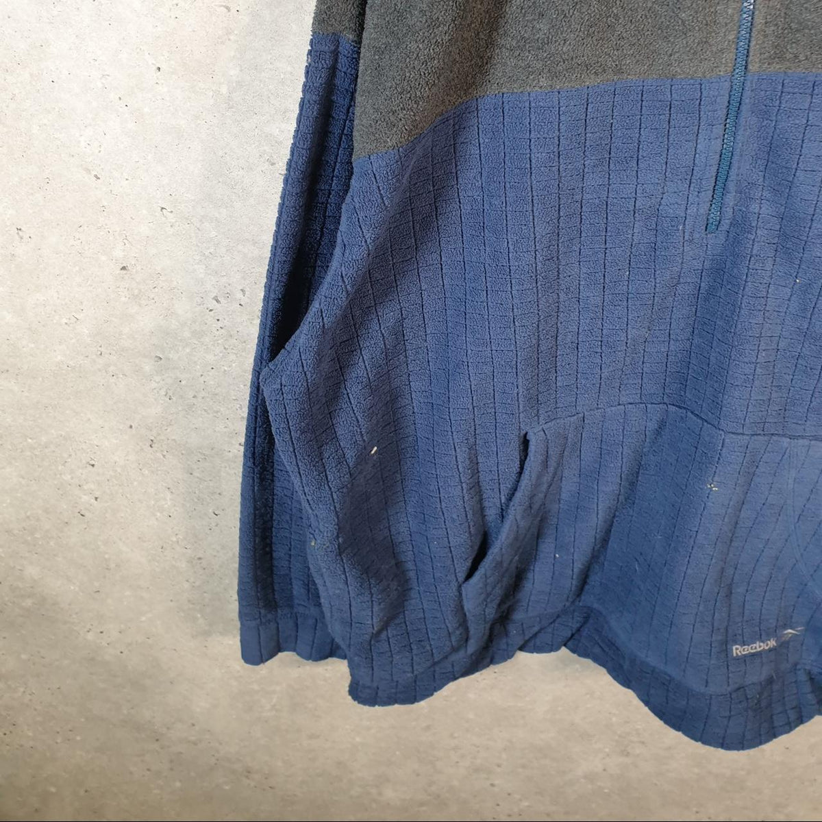 Vintage Reebok 90s 1/4 Zip Fleece Sweatshirt Pullover Mens XL Blue Embroidered Logo