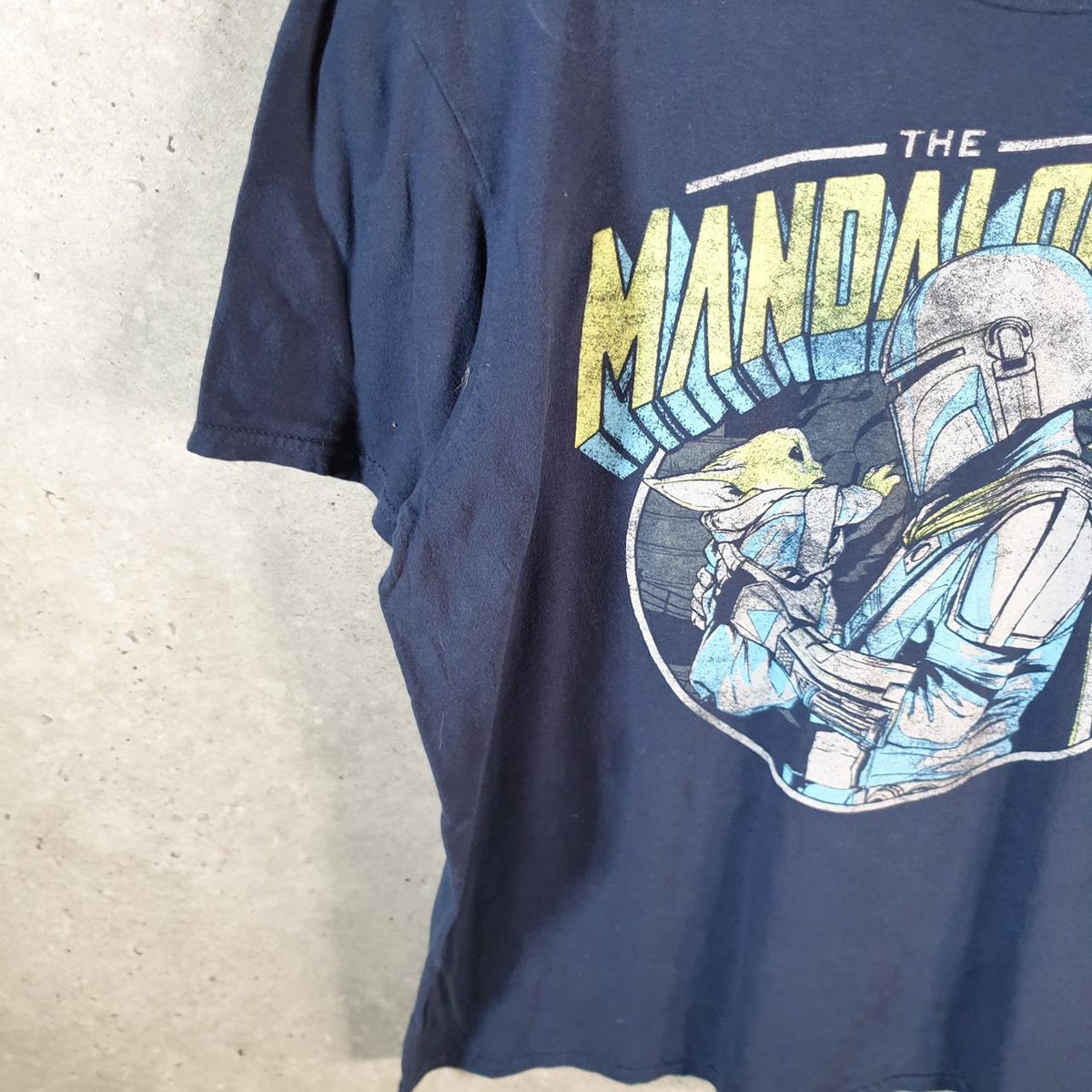 Vintage Star Wars Mandalorian T Shirt Men’s Large Navy Blue Logo Graphic Spellout