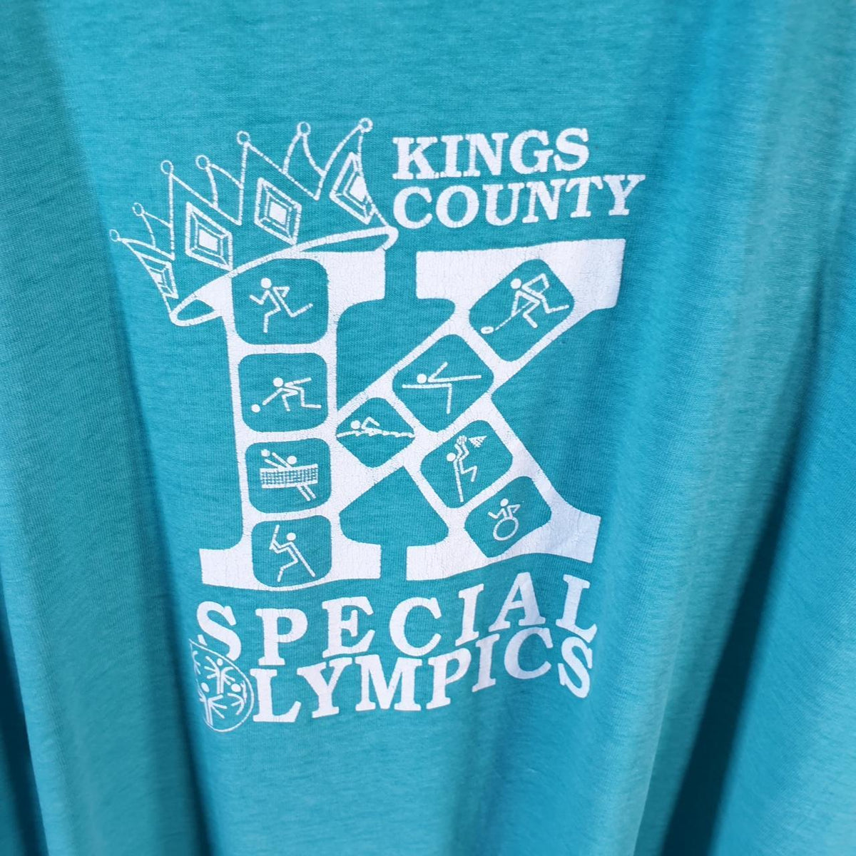 Vintage Fruit of the Loom 1992 Kings County Special Olympics Single Stitch T Shirt Men’s 2XL Blue C8757
