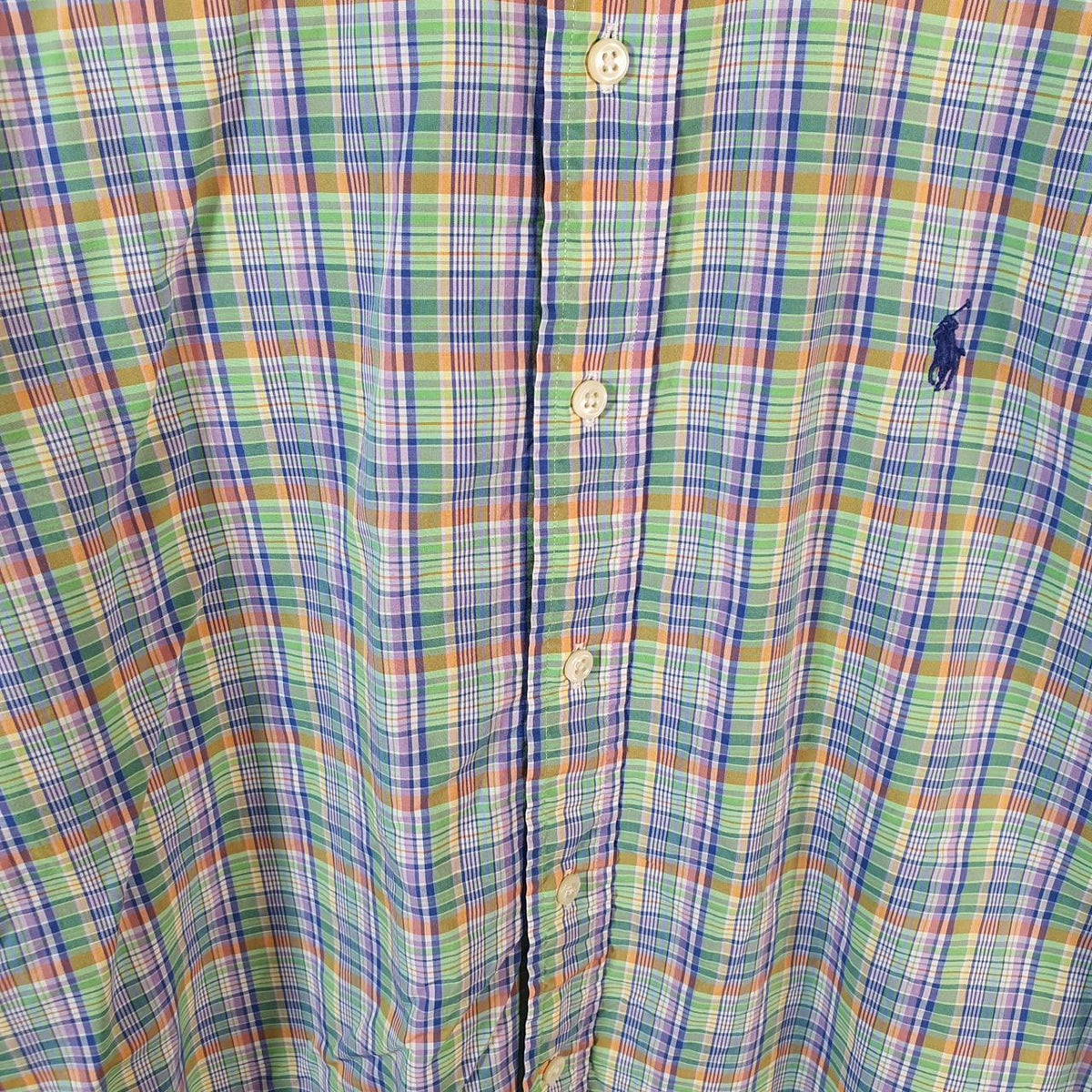 Vintage Ralph Lauren Button Down Shirt Men’s Large Blue Checkered Classic Fit Cotton Pony Big Fish Vintage
