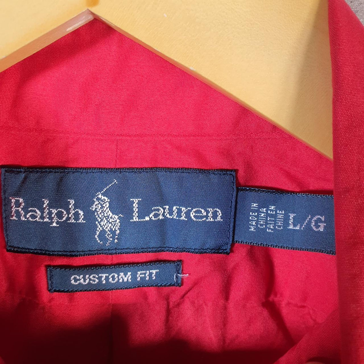 Vintage Ralph Lauren Button Down Shirt Men’s Large Red Custom Fit Cotton Pony
