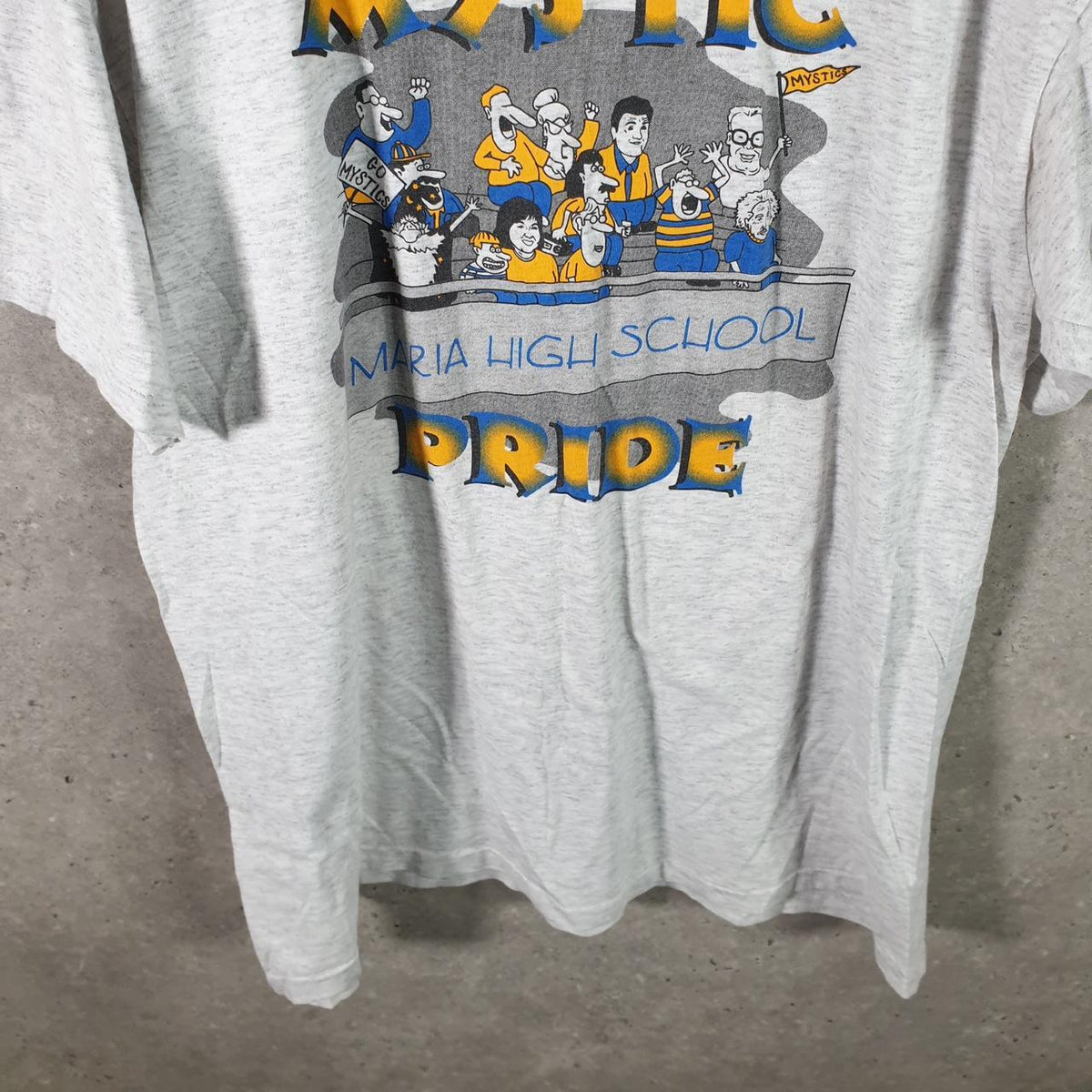 Vintage Oneita Power Mystic Pride School T Single Stitch T Shirt Men’s XL Grey Big Fish Vintage