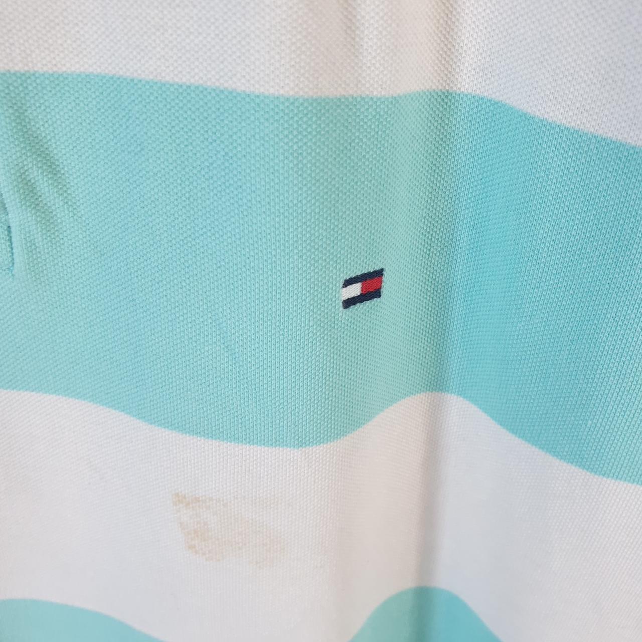 Vintage Tommy Hilfiger Polo Shirt Men’s 2Xl blue Striped Regular Fit Embroidered Logo