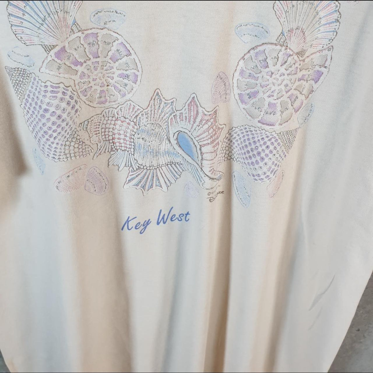 Vintage Anvil Key West Sea Shells 90s USA Single Stitch T Shirt Men’s Large Brown C8813