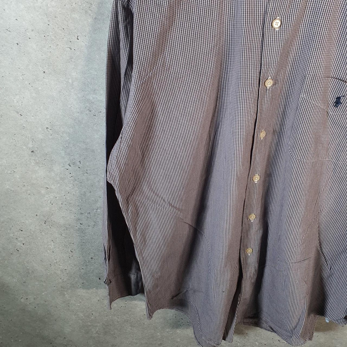 Vintage Ralph Lauren Button Down Shirt Men’s Medium Grey Crane Checkered Cotton Pony