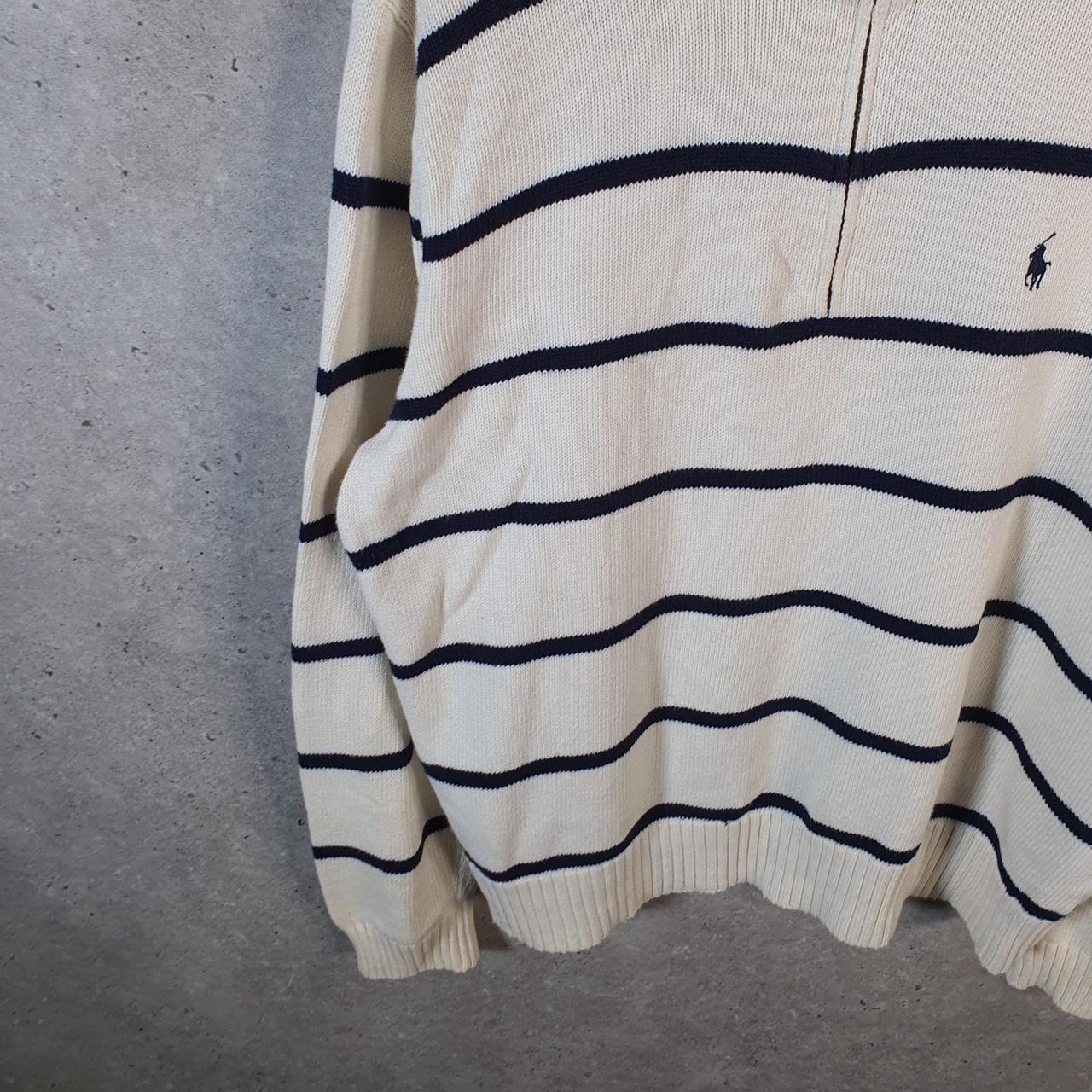 Vintage Ralph Lauren Polo 1/4 Zip Sweatshirt Men’s XL White Striped Cotton Pullover Pony