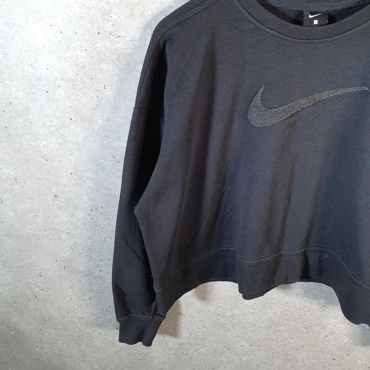 Vintage Nike Cropped Centre Swoosh Sweatshirt Womens Large Black Y2K Pullover