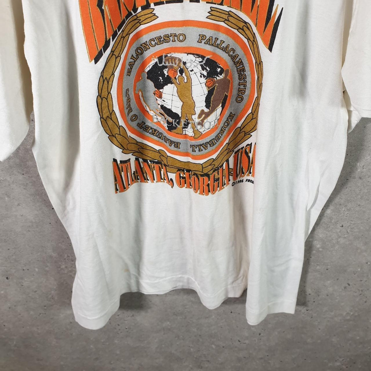 Vintage Best Fruit of the Loom 1996 Basketball Georgia USA Single Stitch T Shirt Men’s XL White Big Fish Vintage