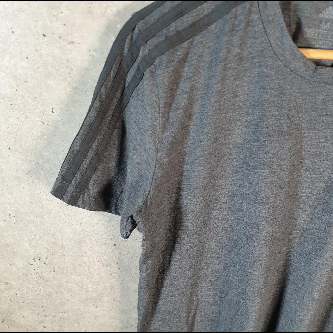 Vintage Adidas ClimaLite Spellout T Shirt Men’s Medium Grey Three Stripes Logo Athletic