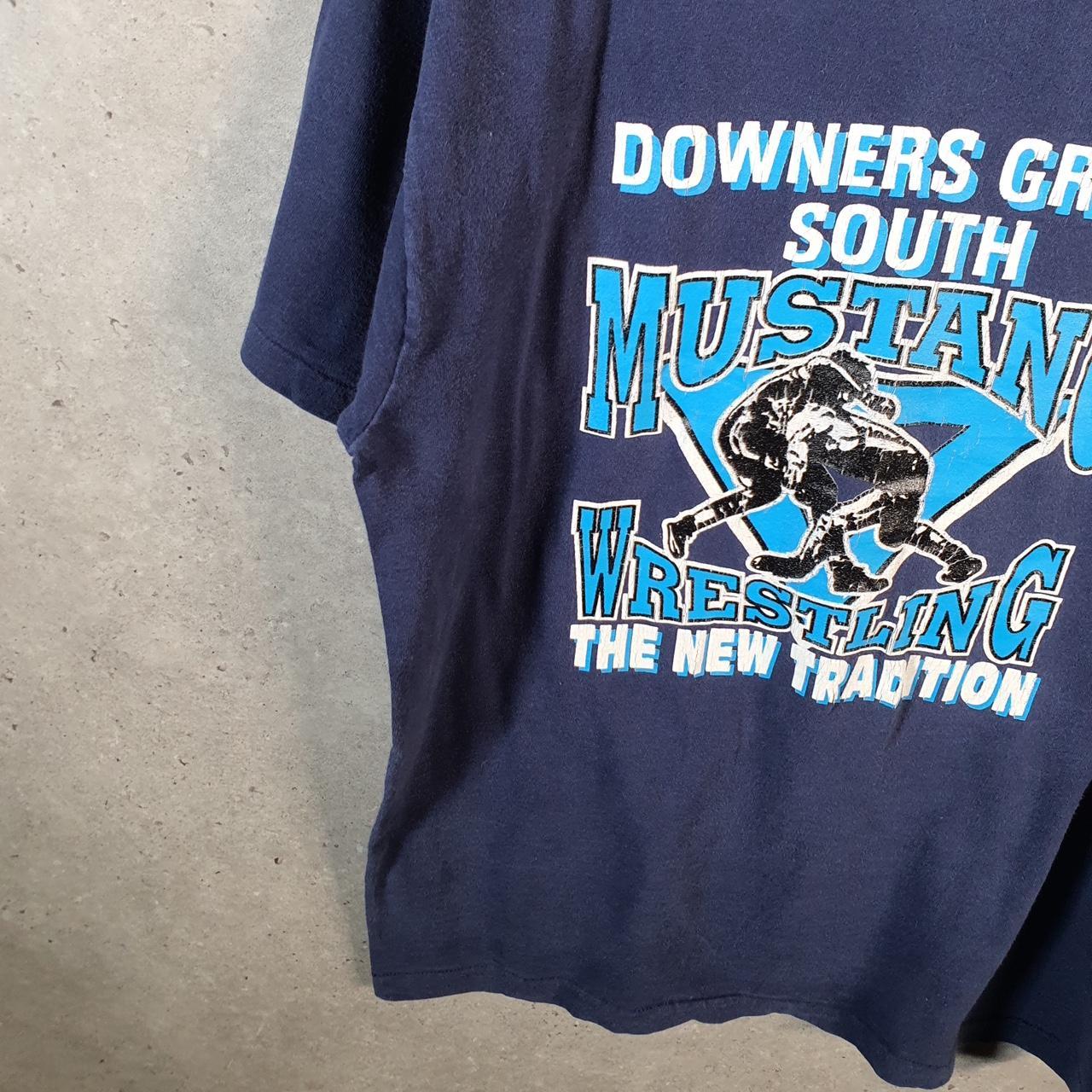 Vintage Fruit of the Loom Mustang Wrestling 90s USA Single Stitch T Shirt Men’s XL Blue