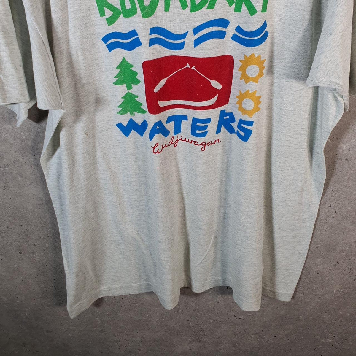 Vintage Fruit of the Loom USA Boundary Waters Widjiwagan Single Stitch T Shirt Men’s XL Grey Big Fish Vintage