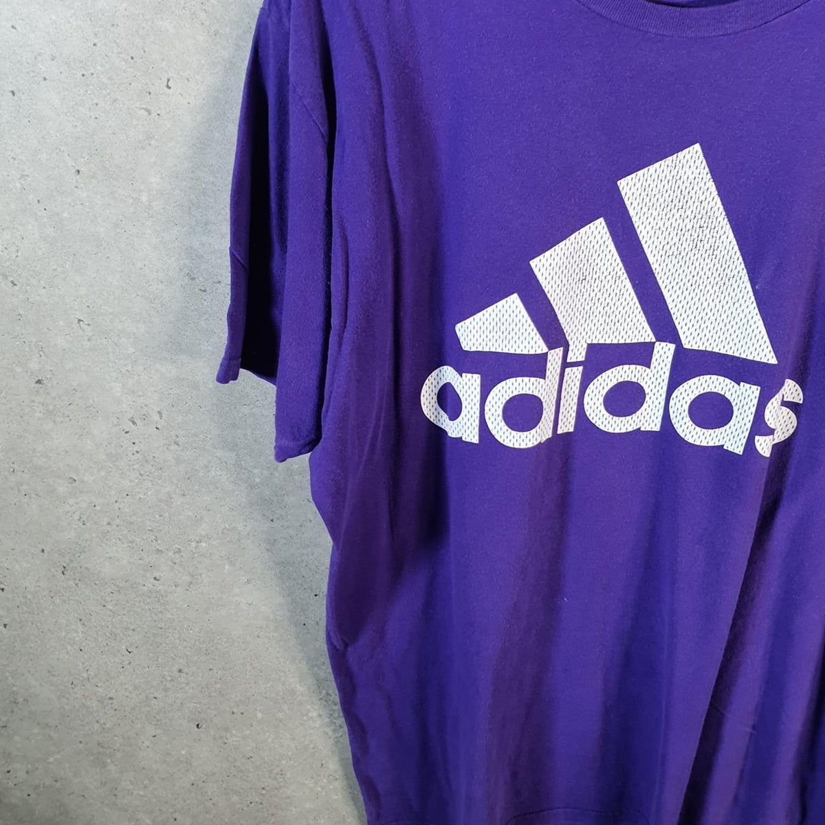 Vintage Adidas Spellout T Shirt Men’s XL Purple Three Stripes Logo Athletic