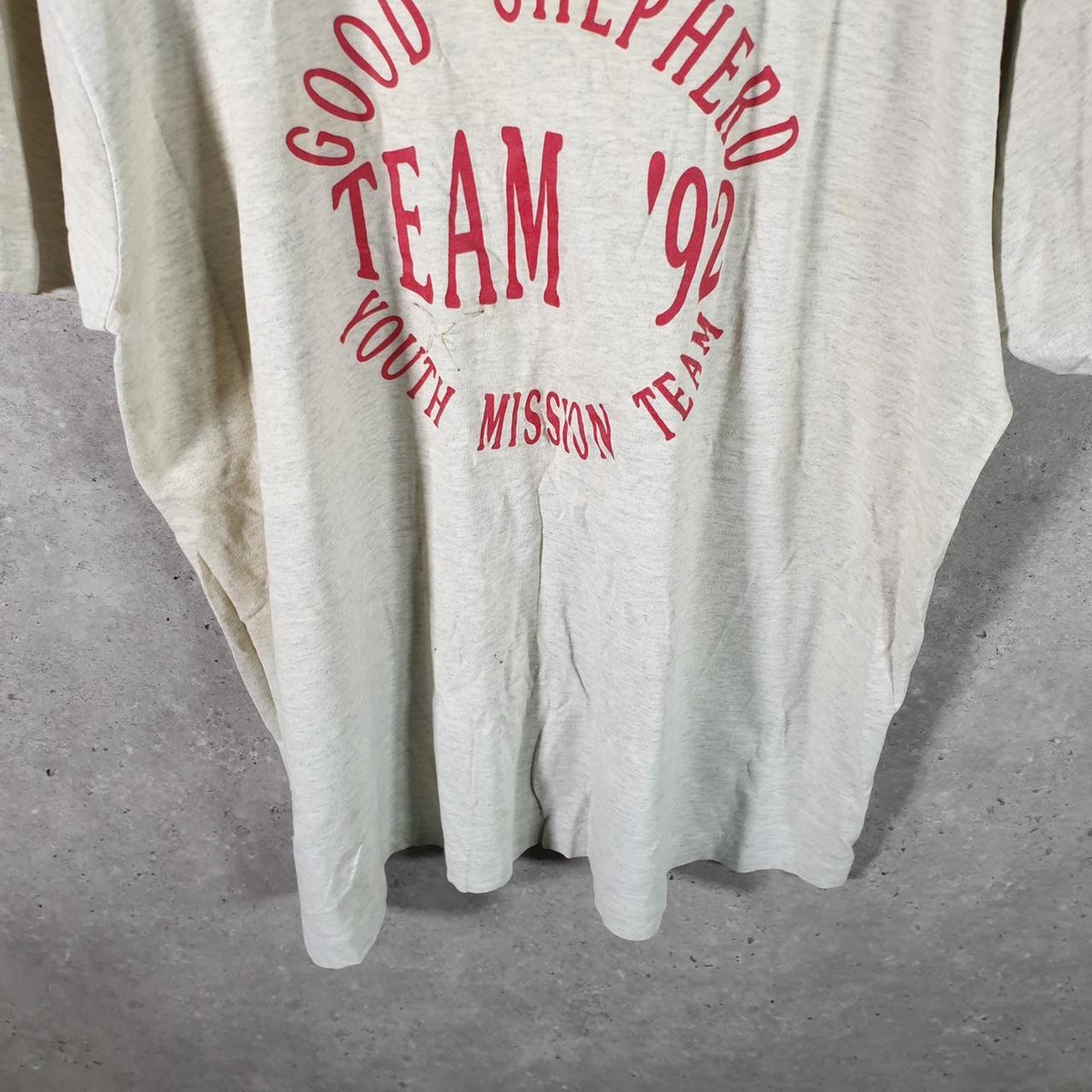 Vintage Best Fruit of the Loom Good Shepherd 1992 USA Single Stitch T Shirt Men’s XL Grey Big Fish Vintage