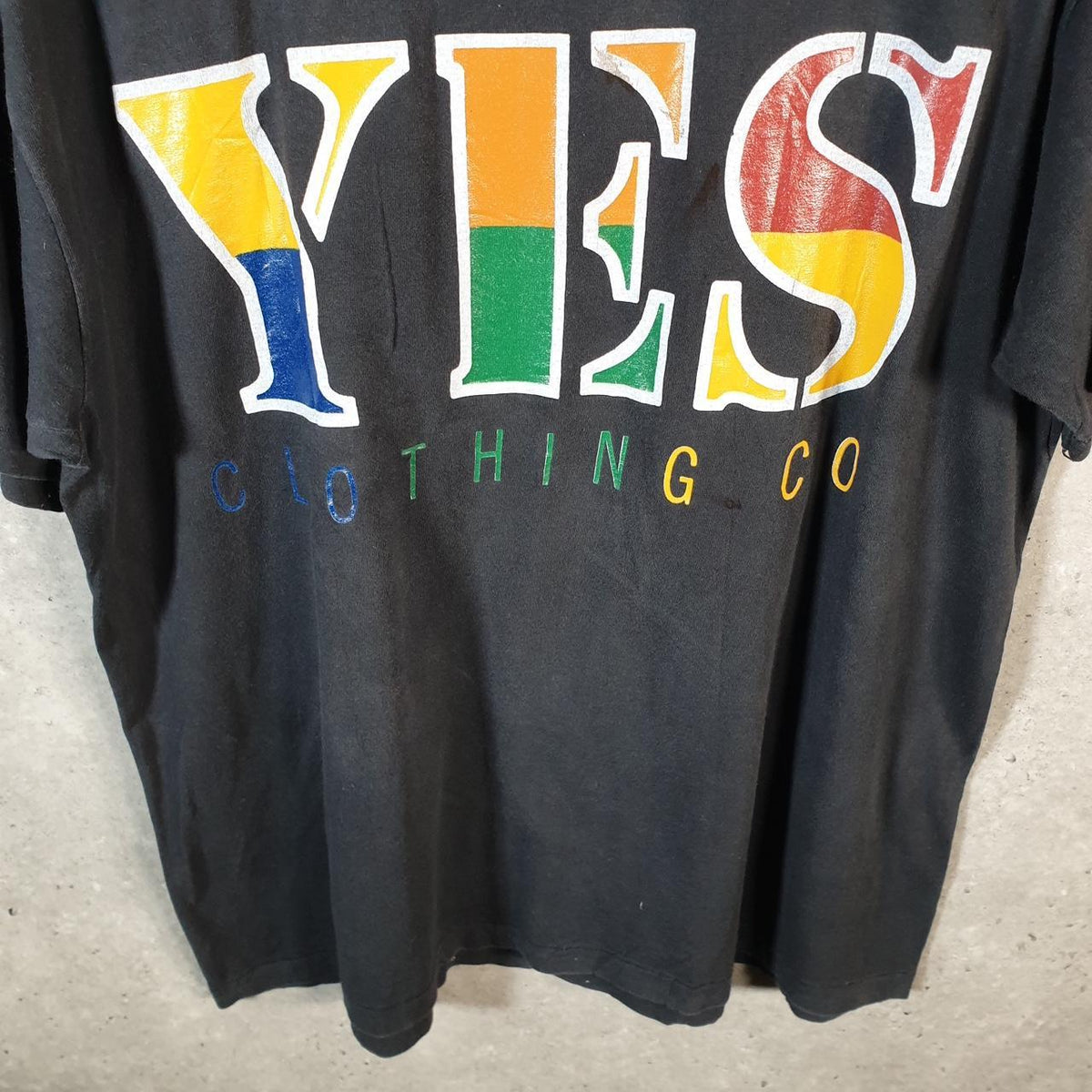 Vintage Yes Clothing Company Spellout USA Single Stitch T Shirt Men’s Medium Black Big Fish Vintage