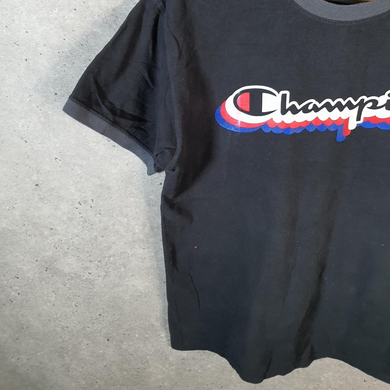 Vintage Champion Embroidered Logo T Shirt Men’s Medium Black Athletic