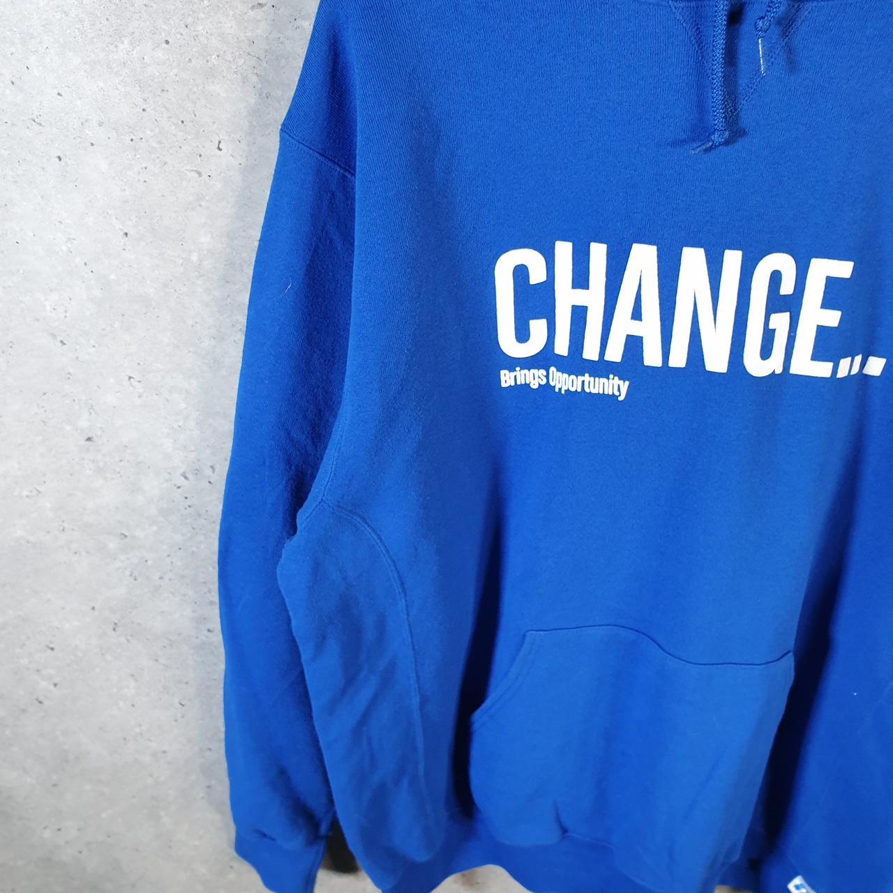 Vintage Russell Athletic Change Brings Opportunity Hoodie Men’s XL Blue Pullover Baggy