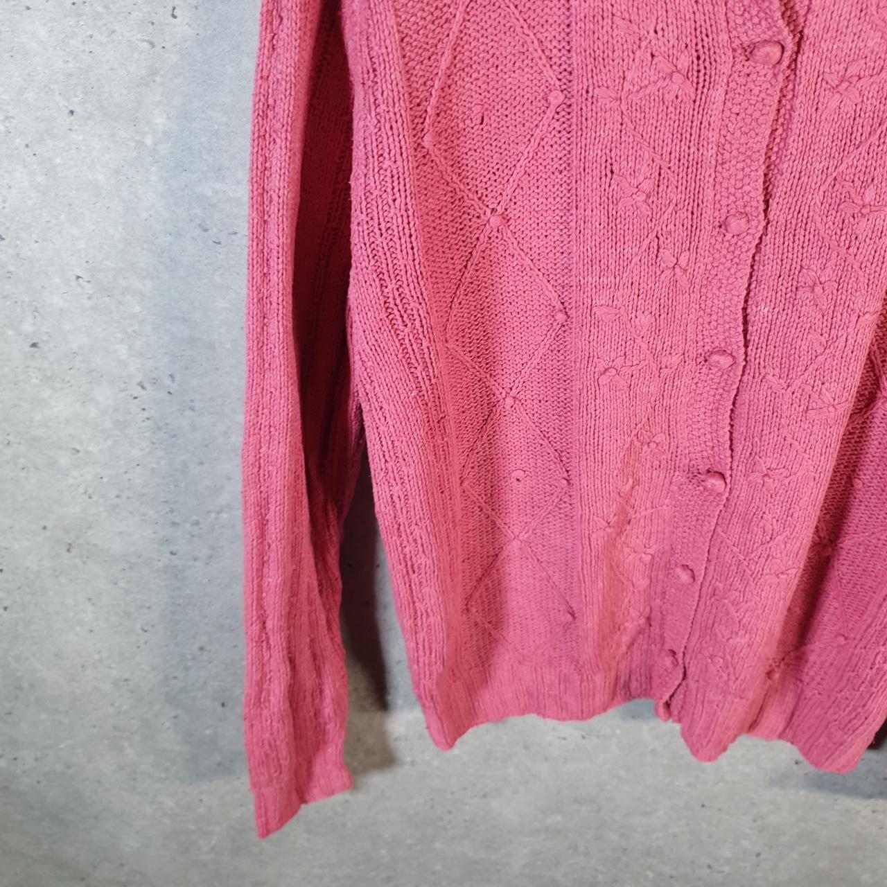 Vintage Ralph Lauren Polo Cable Knit Cardigan Womens Large Pink Silk Buttons