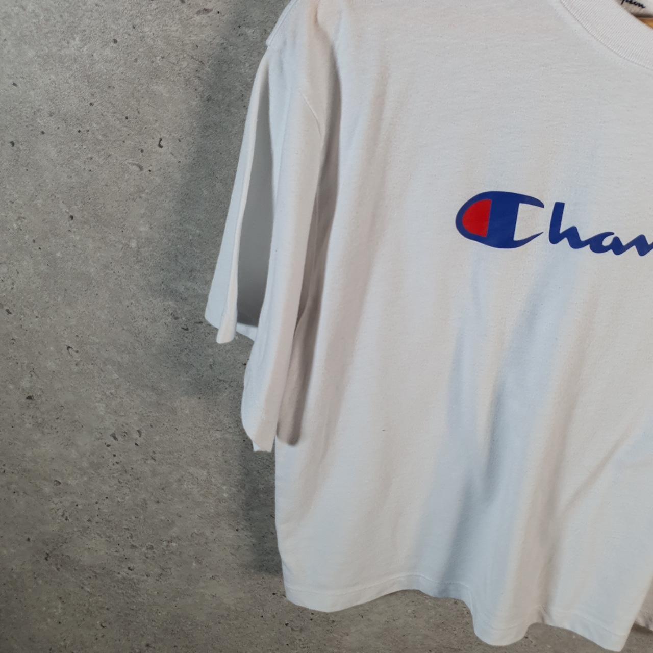 Vintage Champion Spellout Logo Cropped T Shirt Womens Medium White Athletic
