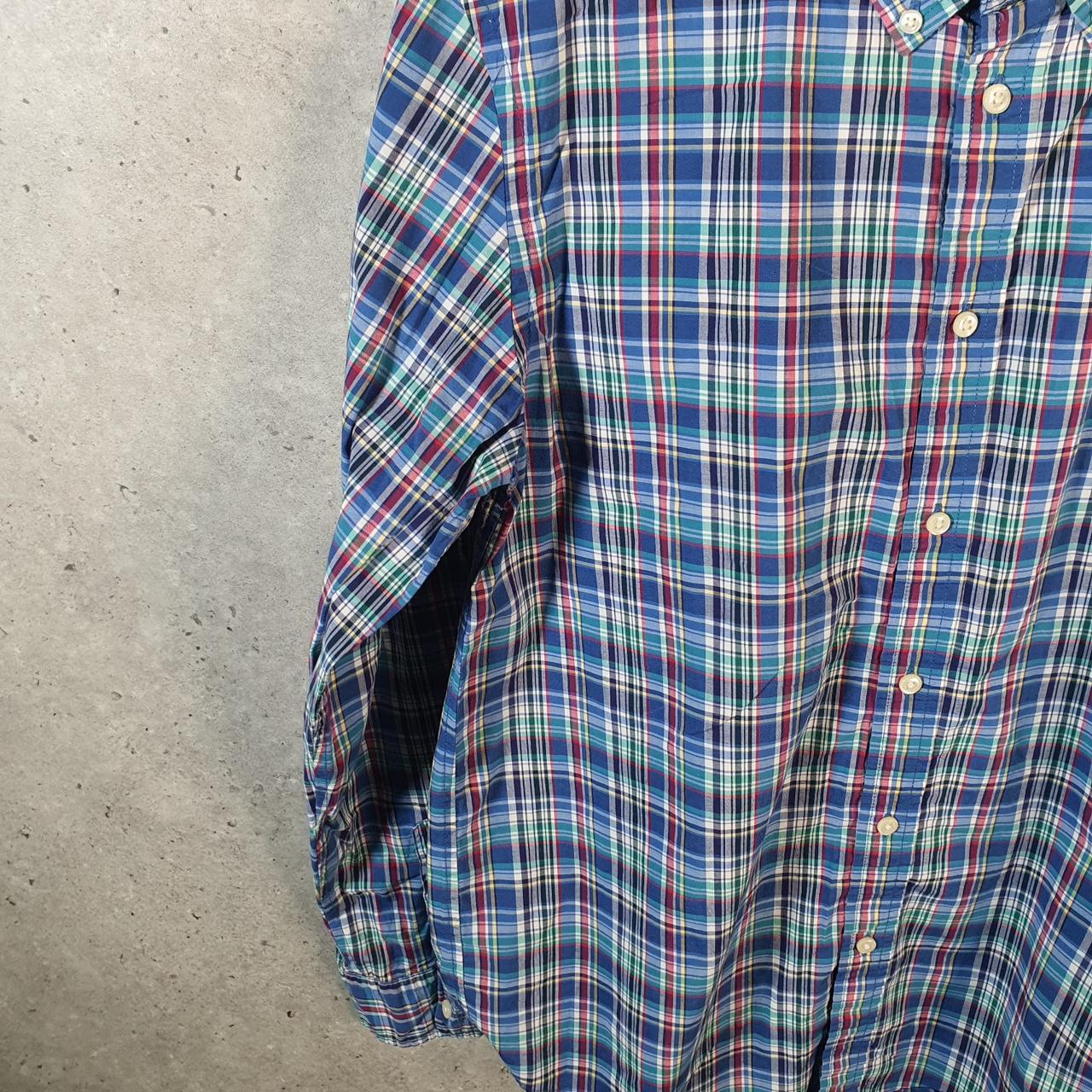 Vintage Ralph Lauren Button Down Shirt Womens XL Blue Checkered Cotton Pony