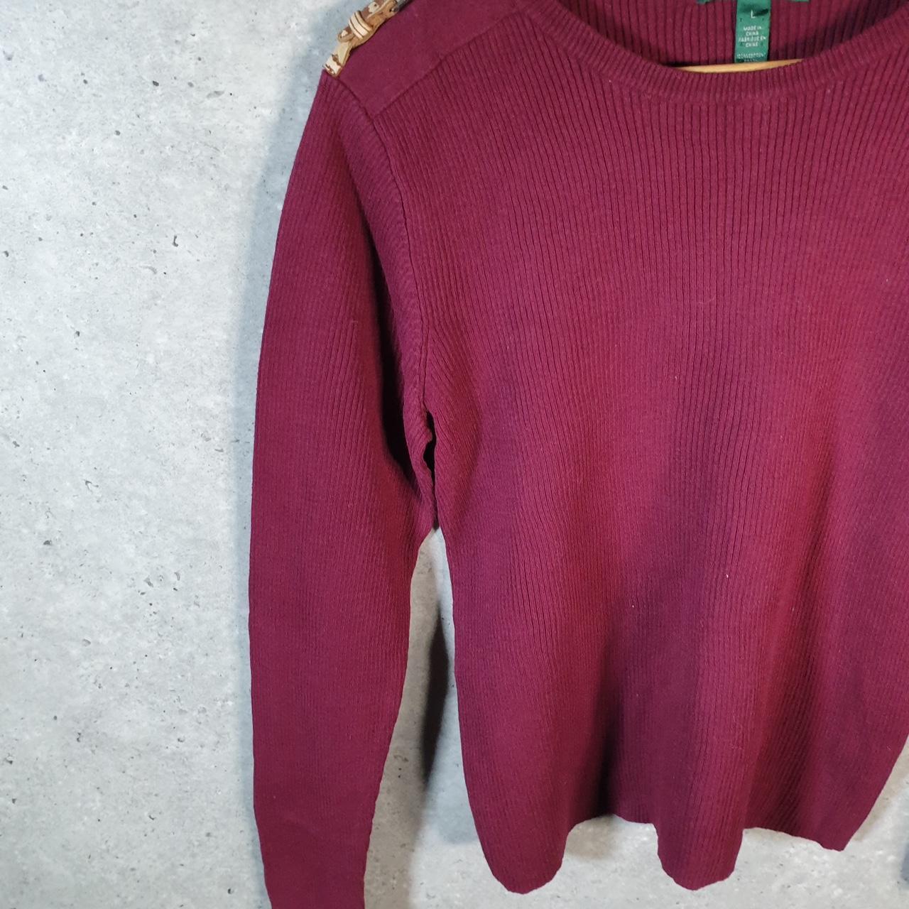 Vintage Ralph Lauren Polo Knit Sweater Womens Large Burgundy Cotton Pullover