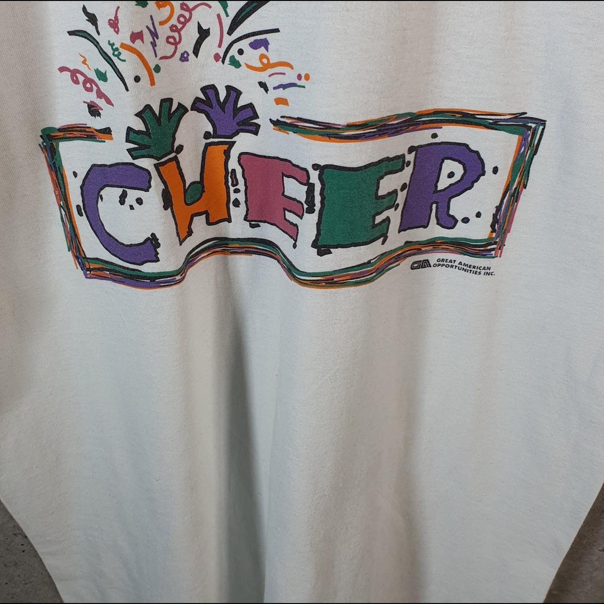Vintage Fruit of the Loom Cheer USA 90s Graphic Single Stitch T Shirt Men’s Medium White C9470