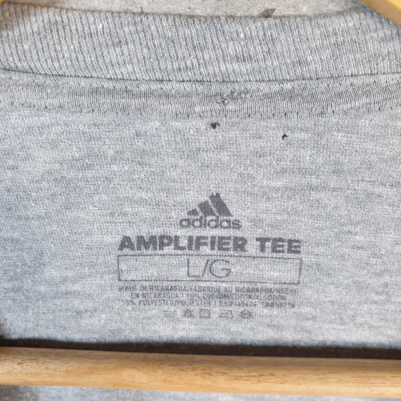Vintage Adidas Amplifier Spellout T Shirt Men’s Large Grey Three Stripes Logo Athletic