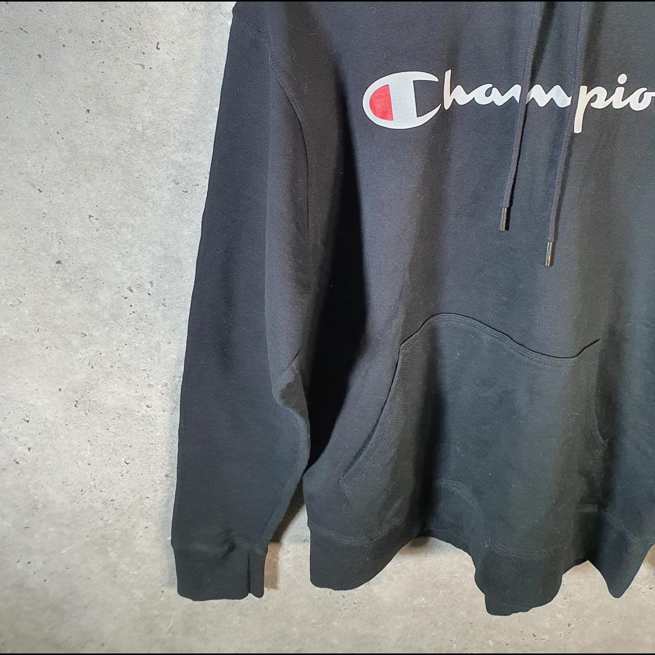 Vintage Champion Hoodie Men’s Medium Black USA Pullover Spellout Logo