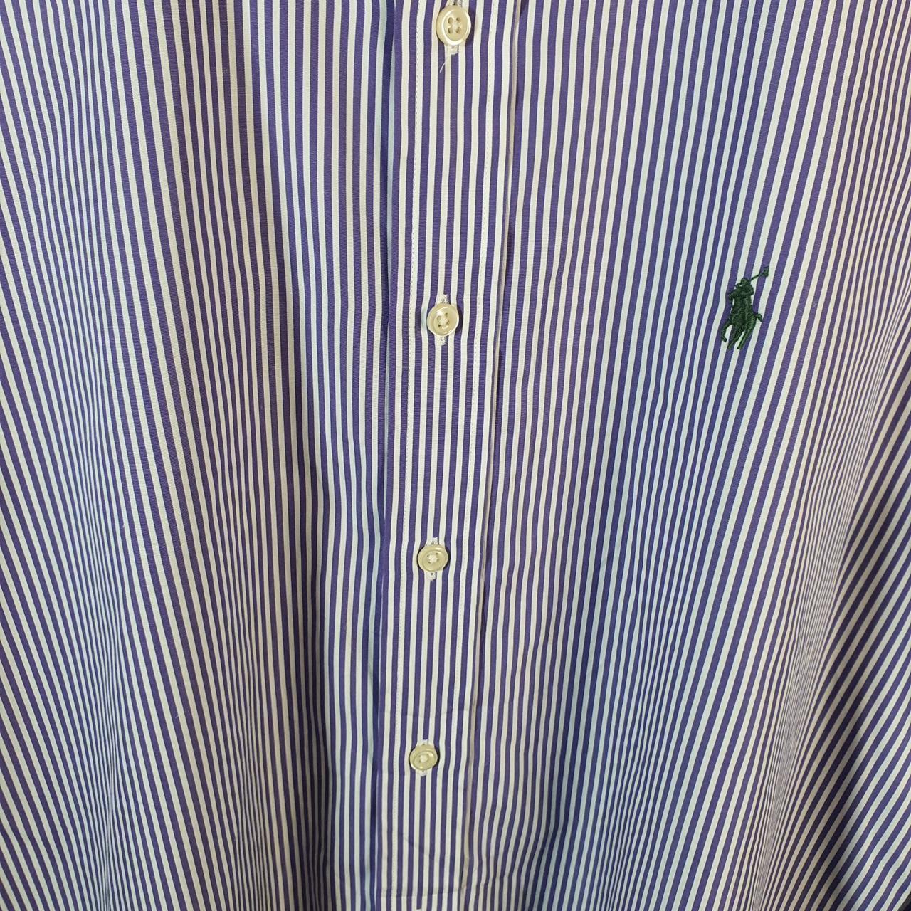 Vintage Ralph Lauren Button Down Shirt Men’s Large Purple Striped Classic Fit Cotton Pony Big Fish Vintage