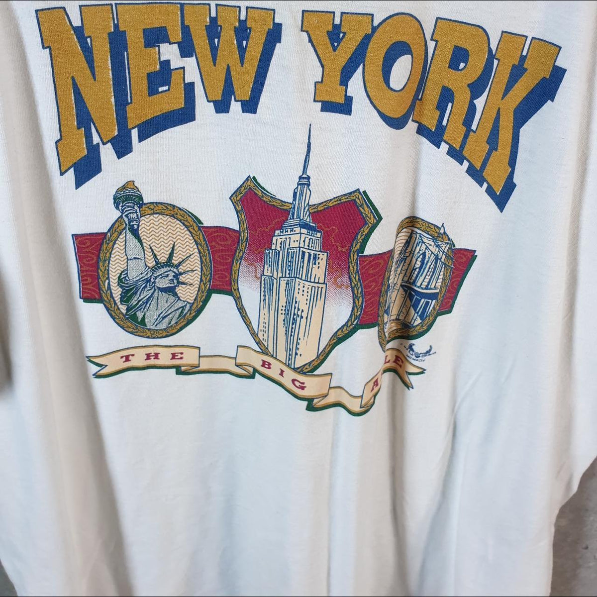 Vintage New York Big Apple USA Single Stitch T Shirt Men’s Small White C8114