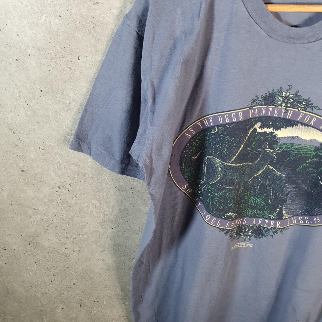 Vintage Gildan 1994 Deer Graphic USA Single Stitch T Shirt Men’s Large Blue