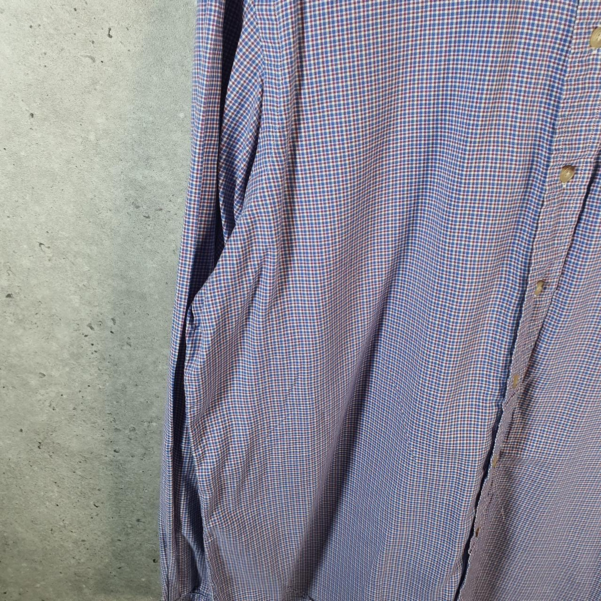 Vintage Ralph Lauren Button Down Shirt Men’s XL Blue Checkered Classic Fit Cotton Pony