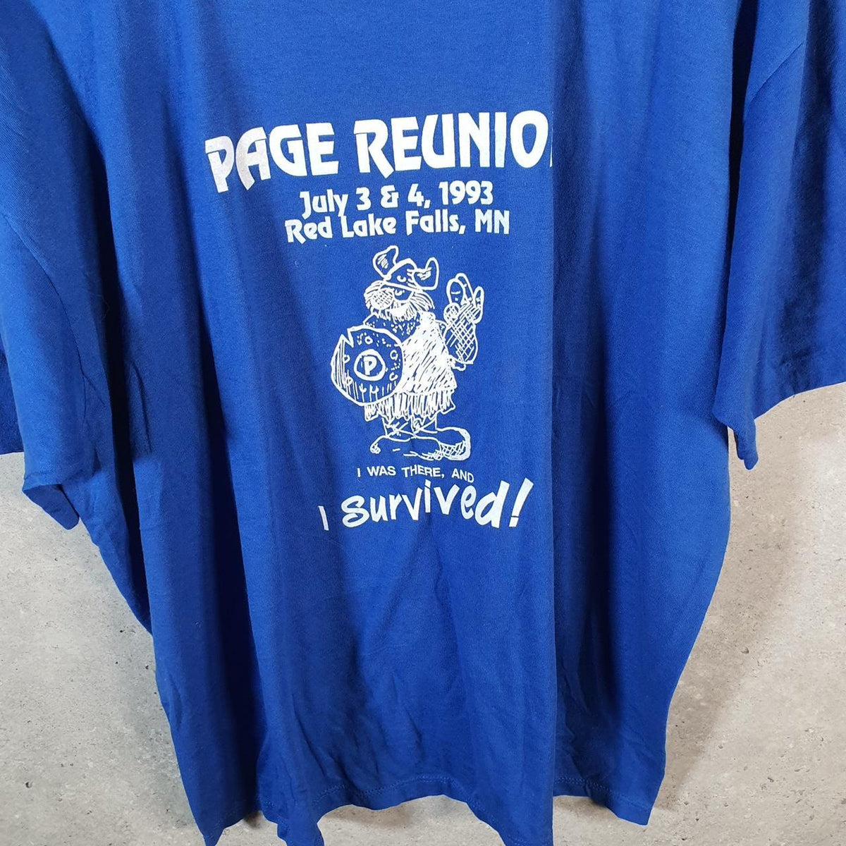 Vintage Jerzees USA 1993 Red Lake Falls Page Reunion Single Stitch T Shirt Men’s 2XL Blue Big Fish Vintage
