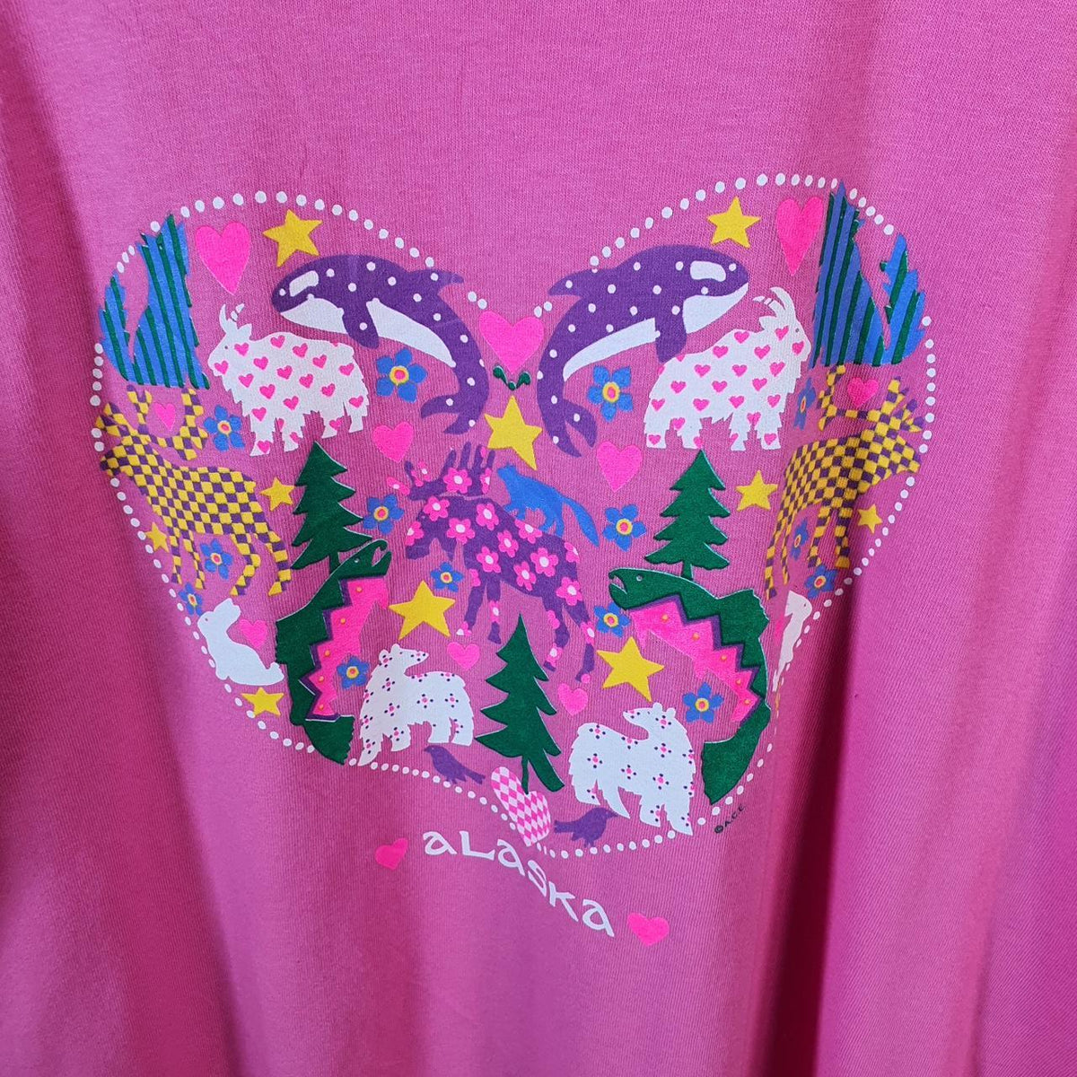 Vintage Anvil Alaska Heart Graphic Graphic USA 90s Single Stitch T Shirt Men’s Large Pink C9530